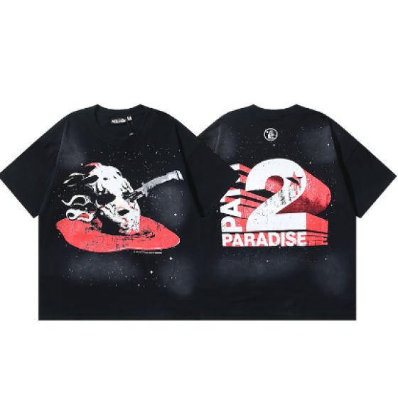 Hellstar Washed Retro Trendy Print Short-Sleeve T-Shirt